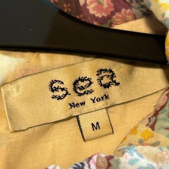Sea New York- Naya pleated quilted floral print voile top, Sz M - Picture 3 of 4